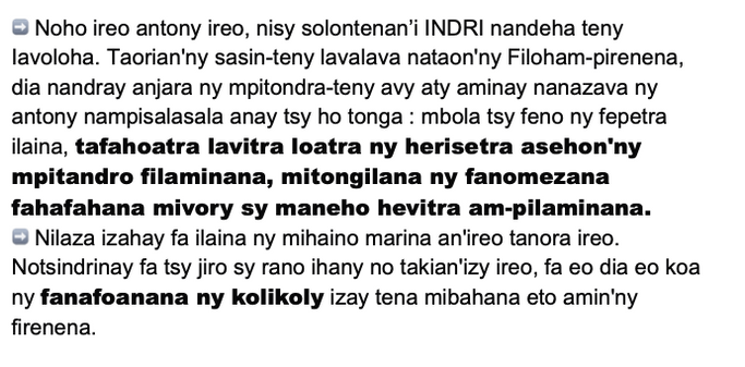 * Noho ireo antony ireo, nisy solontenan’i INDRI nandeha teny Iavoloha. Taorian'ny sasin-teny lavalava nataon'ny Filoham-pirenena, dia nandray anjara ny mpitondra-teny avy aty aminay nanazava ny antony nampisalasala anay tsy ho tonga : mbola tsy feno ny fepetra ilaina, tafahoatra lavitra loatra ny herisetra asehon'ny mpitandro filaminana, mitongilana ny fanomezana fahafahana mivory sy maneho hevitra am-pilaminana.

* Nilaza izahay fa ilaina ny mihaino marina an'ireo tanora ireo. Notsindrinay fa…